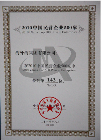 2009中國(guó)民營(yíng)企業(yè)500強(qiáng)第143位