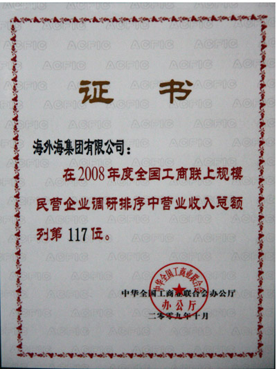 2008中國(guó)民營(yíng)企業(yè)500強(qiáng)第117位